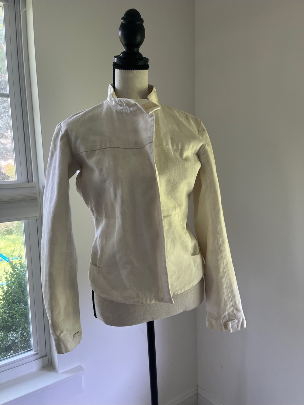 Daryl K white stand up collar moto style cotton jacket